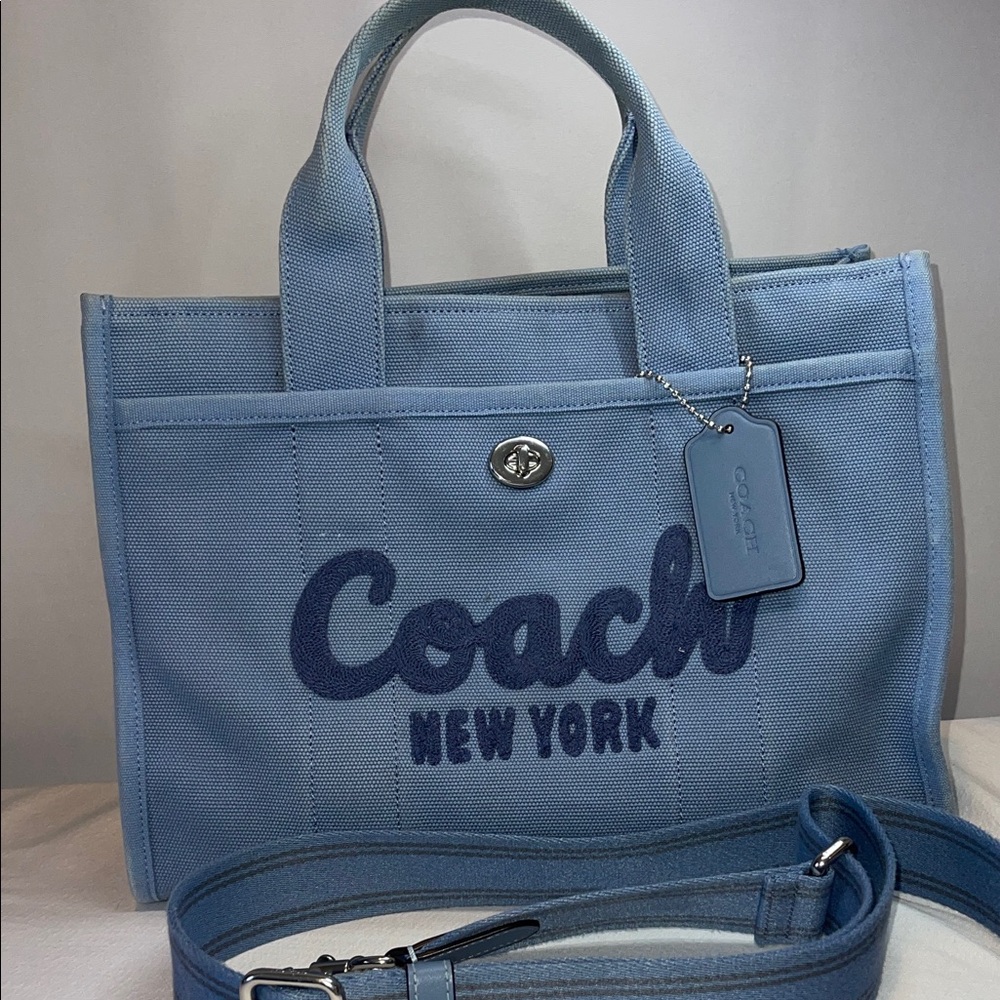 Coach Light Blue Canvas Tote with Dark Blue Logo